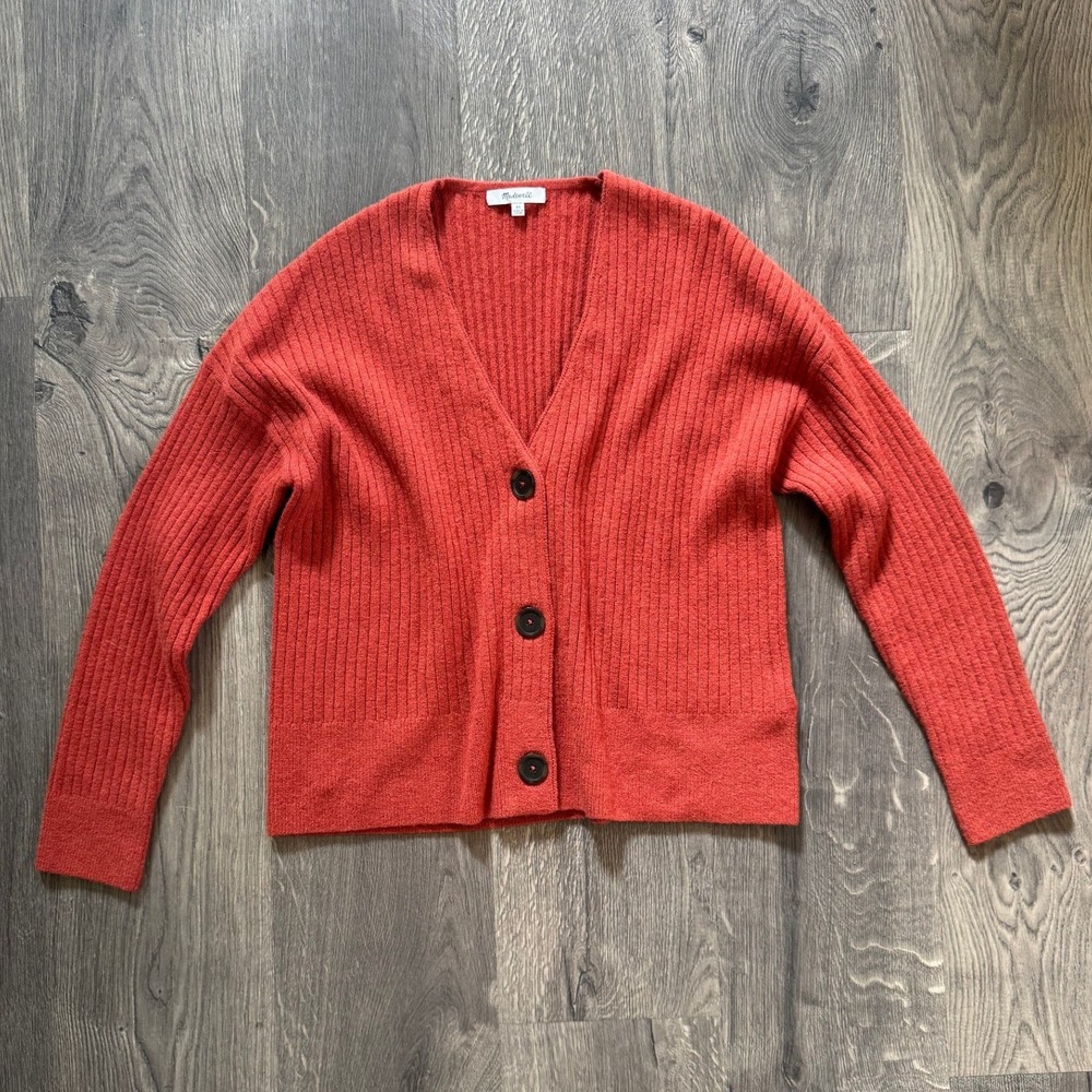 Madewell Cameron Coziest Yarn Cardigan XS Red Brick Merino Alpaca NWOT